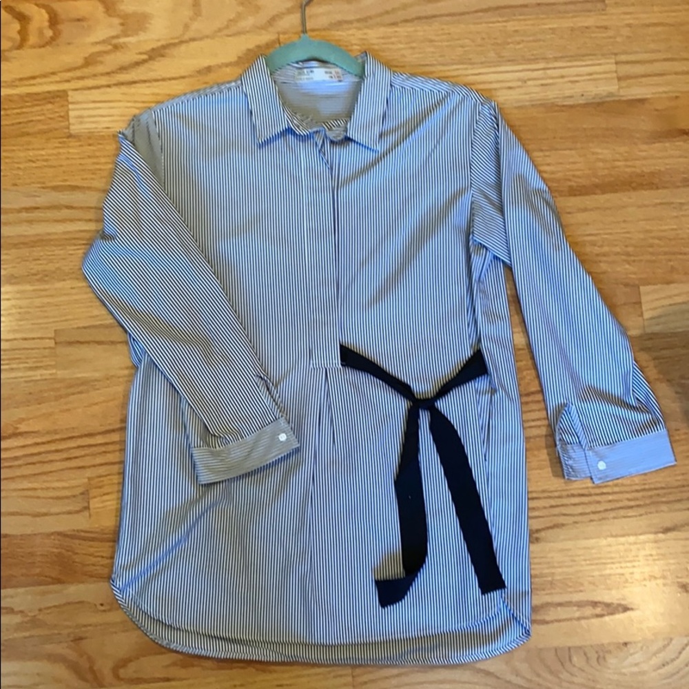 Zara stripe half button up blouse